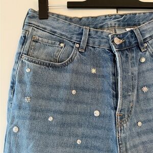 H&M Light Blue Embellished Straight Leg Jeans size 30